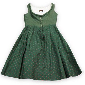 VTG Kibek Dress Womens 42 Green Red Print 5 ButtonsOktoberfest Cosplay Halloween